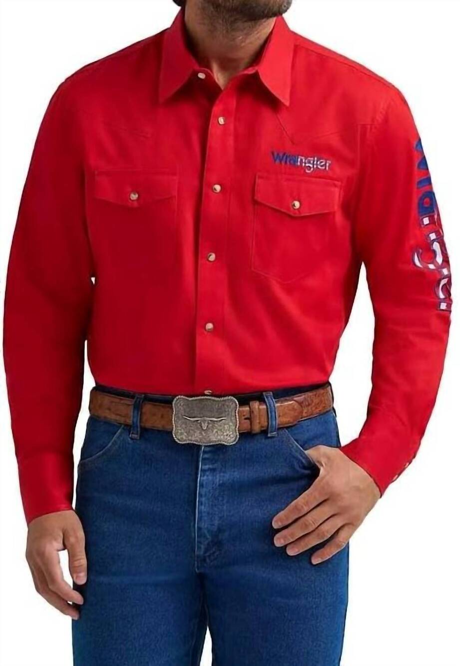 NEW WRANGLER american flag logo shirt in red